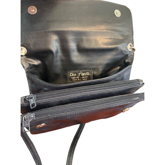 Vintage Due Fratelli Navy Blue Leather Shoulder Crossbody Bag Zipper Sections - Picture 5 of 6